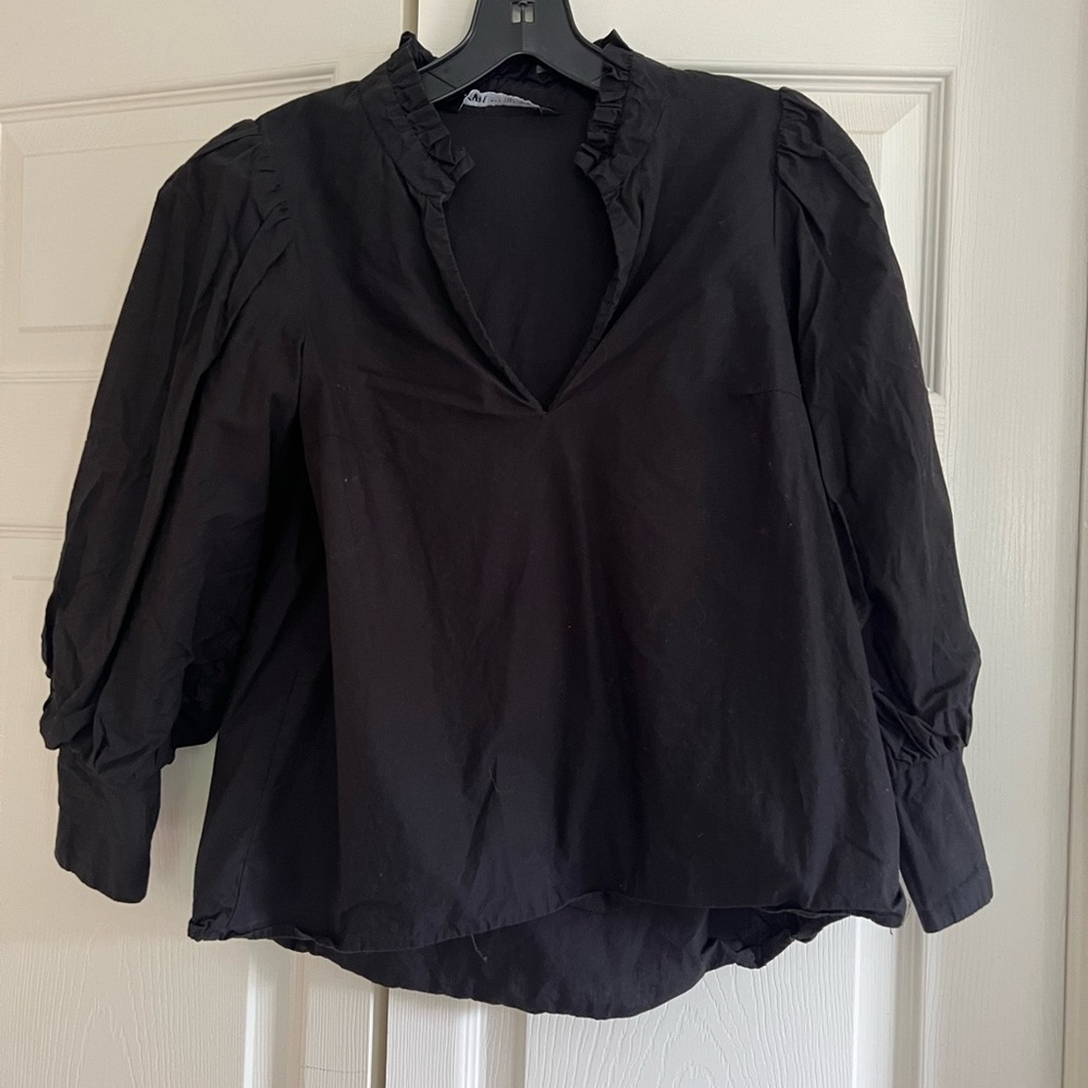 Zara v-neck black blouse
